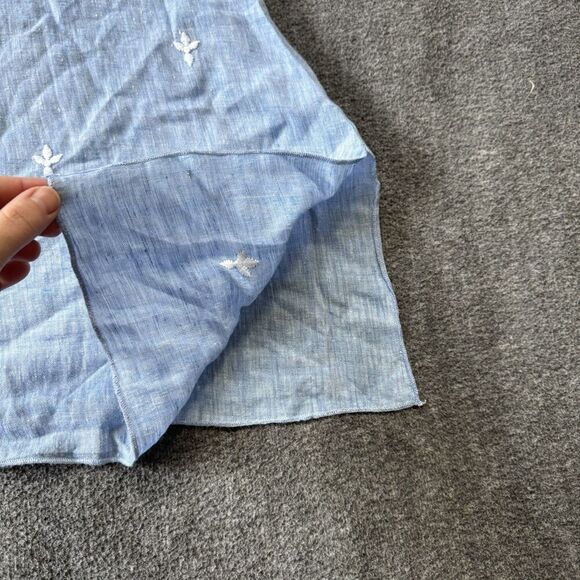Kyla Seo Shirt Womens S Blue Linen Chambray Floral Embroidered Beach Coastal - Picture 7 of 11